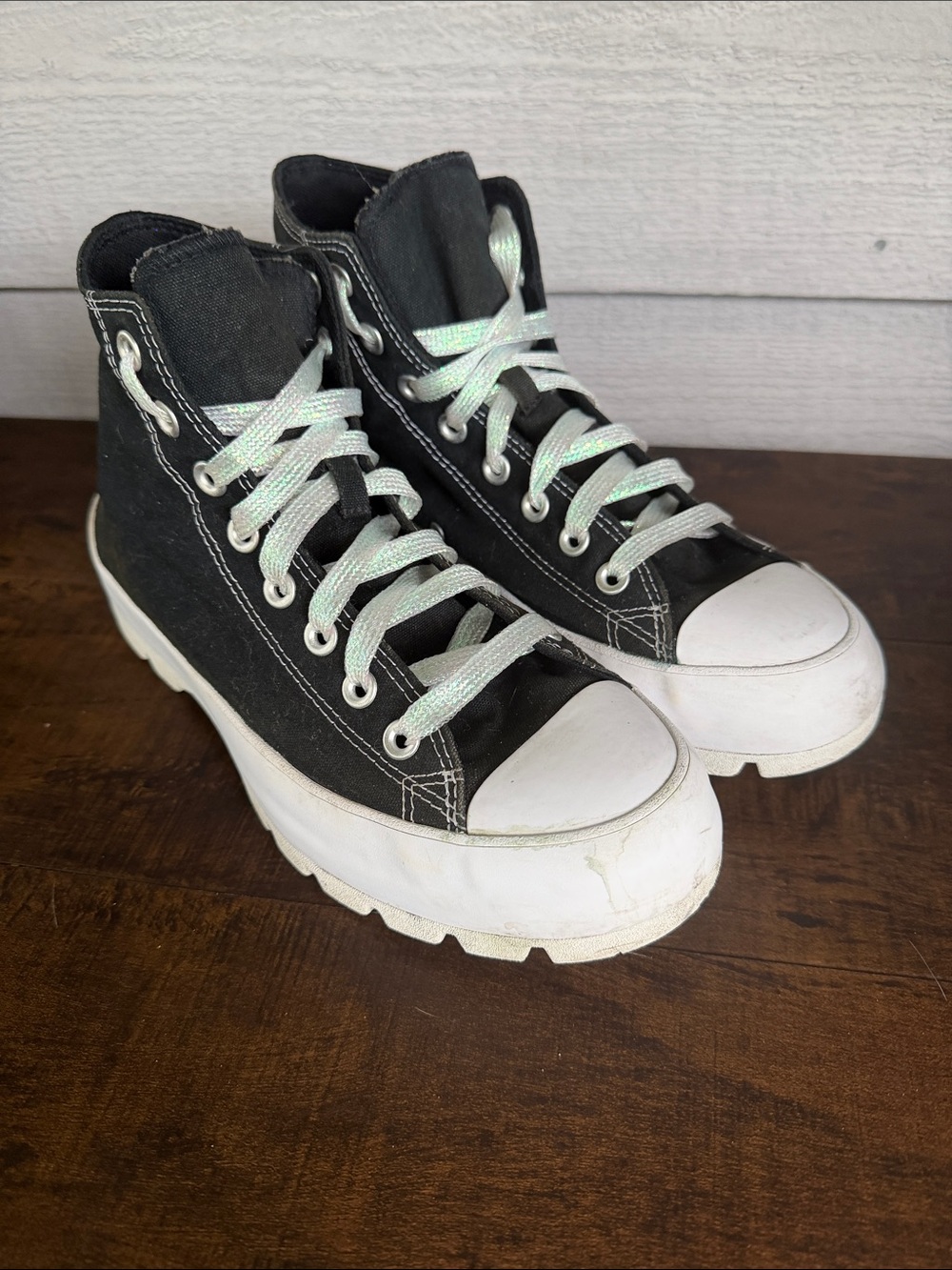 All-Star Converse Black High-Top Platform Canvas Sneakers with White Soles